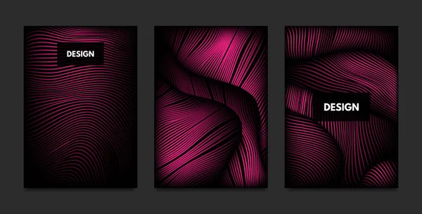 Saluta. Geometria astratta. Set di modelli di design della copertina con effetto 3d. Gradiente vibrante con linee ondulate. Trendy Pink Modern Illustrazione con Distorsione. Onda vettoriale per Brochure, Affari, Manifesto, Libro . — Vettoriale Stock