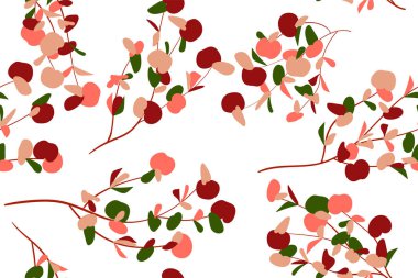 Okaliptüs yaprakları ile sonbahar Seamless modeli. Yeşillik doğal dalları. Dekoratif arka planda Vintage tarzı. Kumaş, tekstil, ambalaj kağıdı, bez, elbise, sorunsuz okaliptüs Desenini Yazdır.