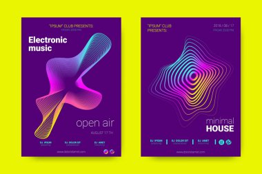 Müzik posterler dalga çizgileri ve distorsiyon.