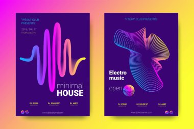 Müzik posterler ekolayzer ve dalga renkli çarpık çizgili.