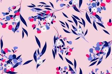 Parlak çiçek Seamless modeli. Vektör Okaliptüs yaprakları ve güzel öğeleri. Renkli botanik yaz arka plan. Düğün tasarım, baskı, tekstil, kumaş, kağıt çiçek Seamless modeli