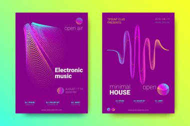 Müzik poster seti dalga çizgileri ve distorsiyon.