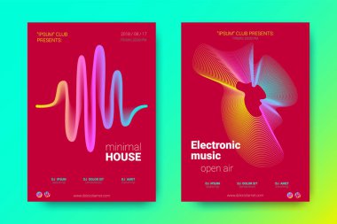 Renkli müzik afişlerin dalgalar ve çarpık mermi ile.