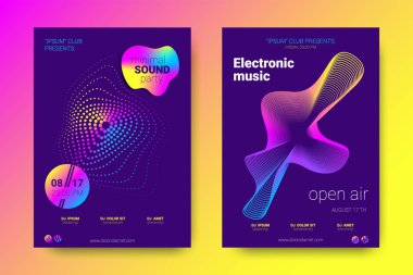 Müzik posterler ekolayzer ve dalga renkli çarpık çizgili.
