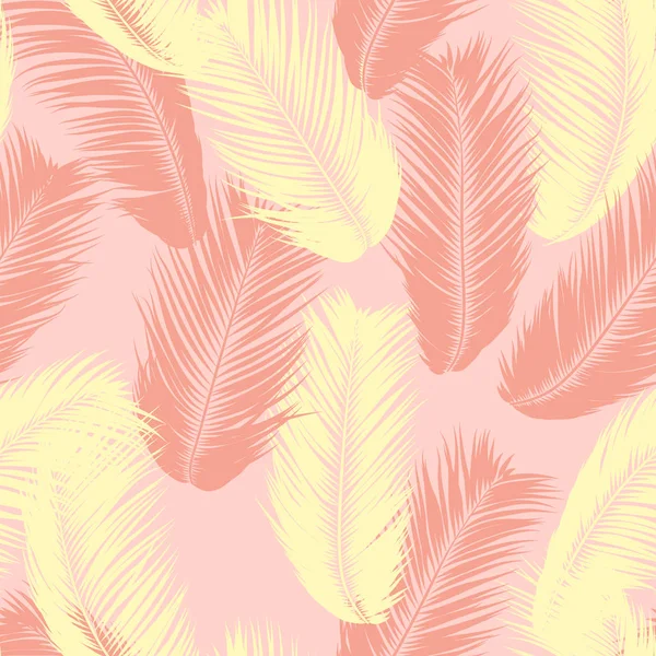 热带棕榈树叶子。矢量无缝模式。简单的剪影椰子叶子剪影。夏季花卉背景。丛林枝叶。纺织品设计的异国情调棕榈树时尚壁纸. — 图库矢量图片