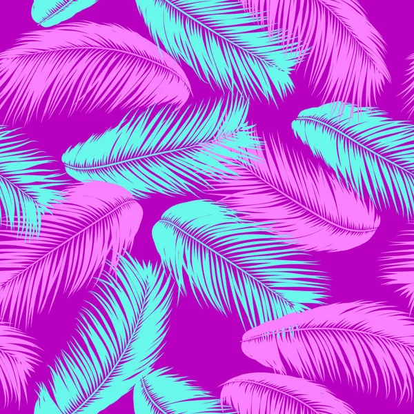 Tropical Palm Tree Leaves. Vector Seamless Pattern. Simple Silhouette Coconut Leaf Sketch. Summer Floral Background. Jungle Foliage. Trendy Wallpaper of Exotic Palm Tree Leaves for Textile Design. — Stock Vector