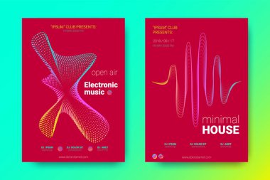 Renkli müzik afişlerin dalgalar ve çarpık mermi ile.