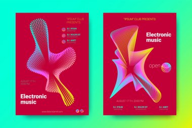 Renkli müzik afişlerin dalgalar ve çarpık mermi ile.