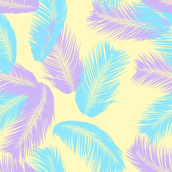 열 대 야 자 나무 잎입니다. 벡터 완벽 한 패턴입니다. 간단한 실루엣 코코넛 잎 밑그림입니다. 여름 꽃 배경입니다. 정글 한 단풍 섬유 디자인을 위한 유행 벽지 이국적인 야자수의 잎. — 스톡 벡터