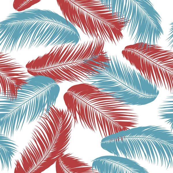 Hojas de palmeras tropicales. Patrón sin costura vectorial. Simple Silhouette Coconut Leaf Sketch. Fondo floral de verano. Jungle Foliage. Fondo de pantalla de moda de hojas de palmera exóticas para diseño textil . — Vector de stock