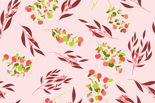 Eucalipto Seamless Pattern. Sfondo estivo in disegno a colori pastello. Rami vettoriali con foglie. Bellissimi elementi floreali. Palmo tropicale. Modello senza cuciture eucalipto per tessuto, avvolgimento, stampa . — Vettoriale Stock