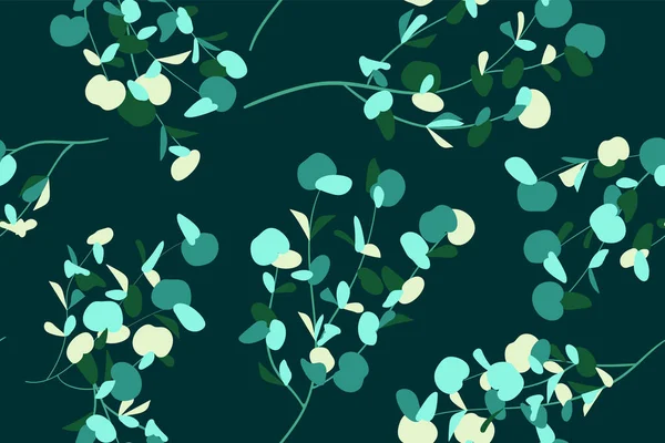 Patrón sin costura vectorial de eucalipto con hojas, ramas y elementos florales. Fondo lindo elegante para el diseño rústico de la boda, tela, textil, vestido. Vector de eucalipto en estilo vintage para imprimir . — Archivo Imágenes Vectoriales