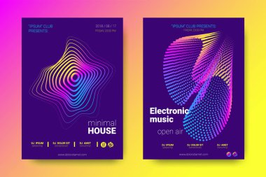 Müzik posterler ekolayzer ve dalga renkli çarpık çizgili.