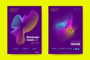 Müzik posterler dalga çizgileri ve distorsiyon.