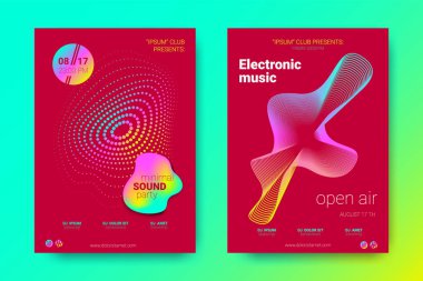 Renkli müzik afişlerin dalgalar ve çarpık mermi ile.