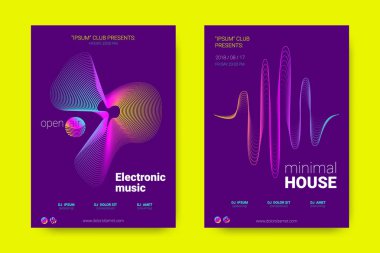 Müzik posterler dalga çizgileri ve distorsiyon.