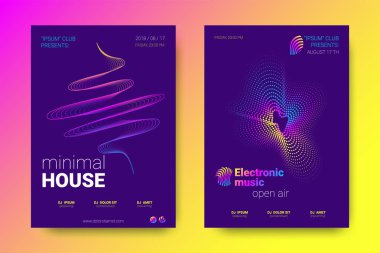 Müzik posterler ekolayzer ve dalga renkli çarpık çizgili.