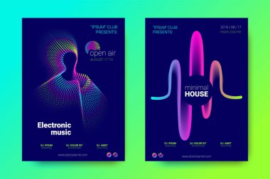 Müzik el ilanları seti dalga çizgileri ve distorsiyon.