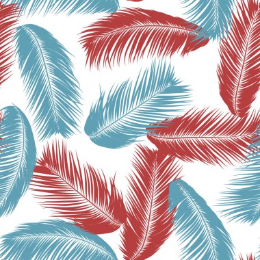Tropikal palmiye ağacı yaprakları. Vektör Seamless modeli. Basit siluet Hindistan cevizi yaprak kroki. Yaz çiçek arka plan. Orman bitki örtüsü. Tekstil tasarımı için duvar kağıdı egzotik palmiye ağacının yaprakları.