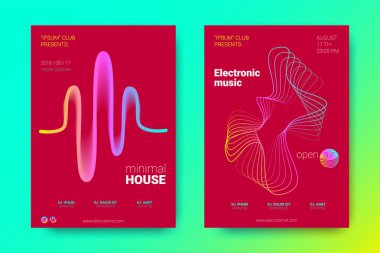 Renkli müzik afişlerin dalgalar ve çarpık mermi ile.