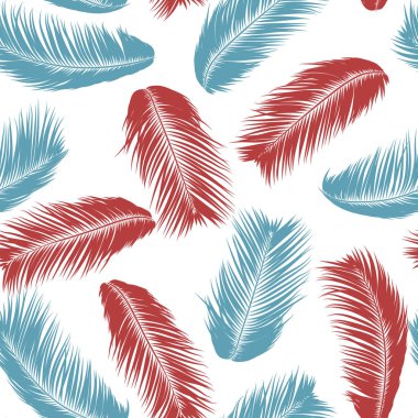 Tropikal palmiye ağacı yaprakları. Vektör Seamless modeli. Basit siluet Hindistan cevizi yaprak kroki. Yaz çiçek arka plan. Orman bitki örtüsü. Tekstil tasarımı için duvar kağıdı egzotik palmiye ağacının yaprakları.