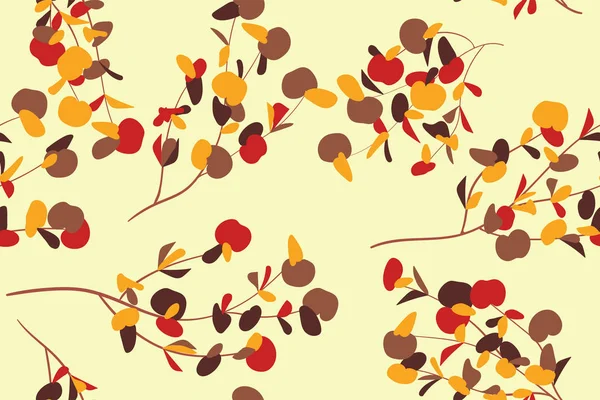 Okaliptüs yaprakları ile sonbahar Seamless modeli. Yeşillik doğal dalları. Dekoratif arka planda Vintage tarzı. Kumaş, tekstil, ambalaj kağıdı, bez, elbise, sorunsuz okaliptüs Desenini Yazdır.