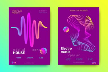 Müzik poster seti dalga çizgileri ve distorsiyon.