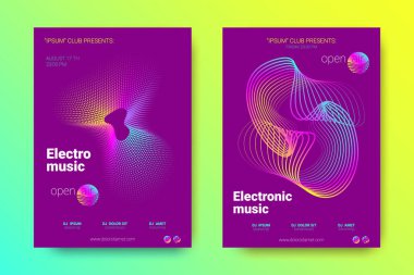 Müzik poster seti dalga çizgileri ve distorsiyon.