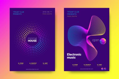 Müzik posterler ekolayzer ve dalga renkli çarpık çizgili.