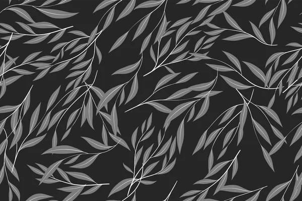 Eucalyptus vecteur. Modèle sans couture monochrome avec feuilles vectorielles, branches et élément floral. Fond élégant pour la conception de mariage rustique, tissu, textile, robe. Eucalyptus vecteur dans le style vintage — Image vectorielle