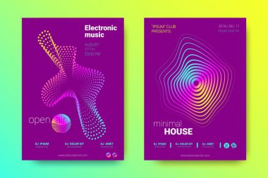 Müzik poster seti dalga çizgileri ve distorsiyon.