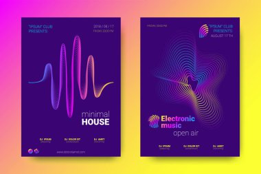 Müzik posterler ekolayzer ve dalga renkli çarpık çizgili.