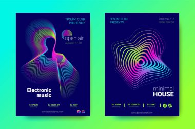 Müzik el ilanları seti dalga çizgileri ve distorsiyon.