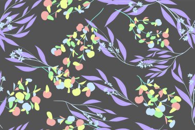 Dikişsiz yaz desen Pastel renk tasarımı. Vektör Okaliptüs yaprakları. Güzel şube ve çiçek öğeleri. Tropik bitkiler. Botanik arka plan. Yaz desen düğün tasarımı için yazdırma.