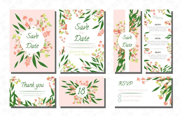 Wedding Invite with Eucalyptus. — Stock Vector