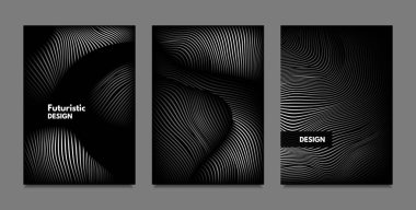 Satırları bozulma. Canlı degrade ve dalgalı çizgili arka. Tek renkli kapak şablonları hacmi ve metalik etkisi ile ayarlayın. İş sunusu, broşür için bozuk şekiller.