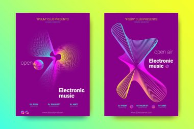 Müzik poster seti dalga çizgileri ve distorsiyon.