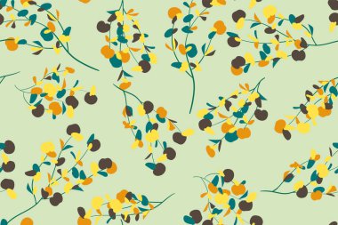 Parlak çiçek Seamless modeli. Vektör Okaliptüs yaprakları ve güzel öğeleri. Renkli botanik yaz arka plan. Düğün tasarım, baskı, tekstil, kumaş, kağıt çiçek Seamless modeli