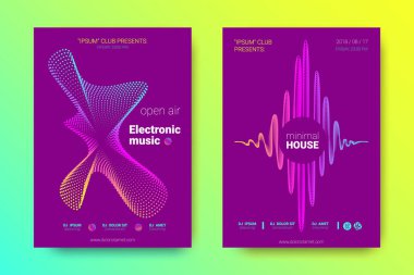 Müzik poster seti dalga çizgileri ve distorsiyon.