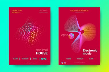 Renkli müzik afişlerin dalgalar ve çarpık mermi ile.