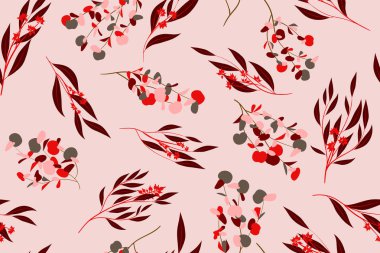 Parlak çiçek Seamless modeli. Vektör Okaliptüs yaprakları ve güzel öğeleri. Renkli botanik yaz arka plan. Düğün tasarım, baskı, tekstil, kumaş, kağıt çiçek Seamless modeli