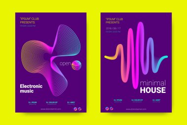 Müzik posterler dalga çizgileri ve distorsiyon.