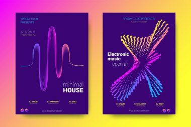 Müzik posterler ekolayzer ve dalga renkli çarpık çizgili.