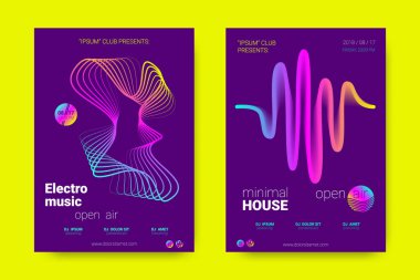 Müzik posterler dalga çizgileri ve distorsiyon.