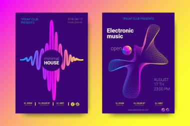 Müzik posterler ekolayzer ve dalga renkli çarpık çizgili.