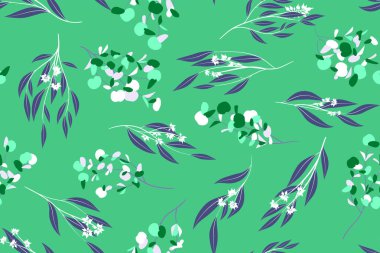 Tropikal Seamless modeli. Vektör Okaliptüs yaprakları ve güzel çiçek öğeleri. Botanik yaz arka plan. Zarif tropikal Seamless modeli düğün tasarım, baskı, tekstil, kumaş, ambalaj için.