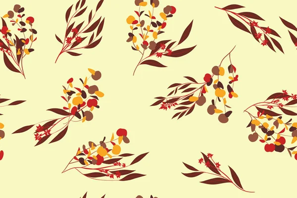 Modèle sans couture d'automne avec feuilles d'eucalyptus. Feuillage Branches naturelles. Arrière-plan décoratif en style vintage. Modèle d'eucalyptus sans couture pour tissu, textile, papier d'emballage, tissu, robe, impression . — Image vectorielle