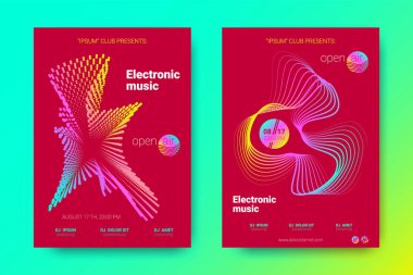 Renkli müzik afişlerin dalgalar ve çarpık mermi ile.