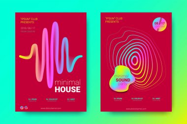 Renkli müzik afişlerin dalgalar ve çarpık mermi ile.