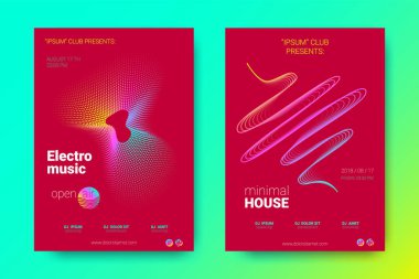 Renkli müzik afişlerin dalgalar ve çarpık mermi ile.